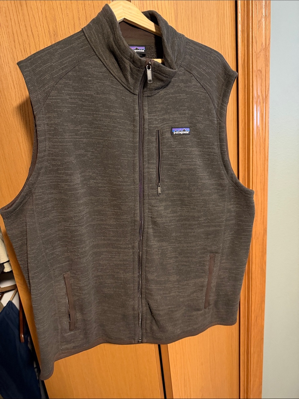 Patagonia Men’s Dark Charcoal /olive Zip-Up Fleece Vest
